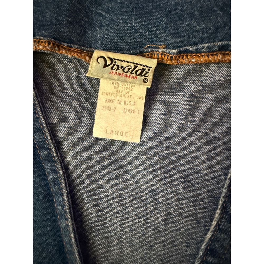 Vintage Vivaldi Jeanswear Denim Vest Women Large Fox Hunt Equestrian Light Wash - Picture 2 of 7